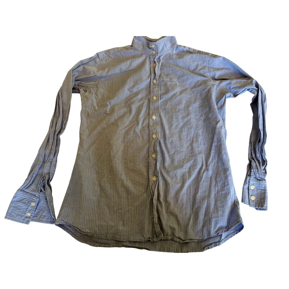 Marigold Womens Button-Up Shirt Medium Blue Pinstripe Equestrian Western Rodeo